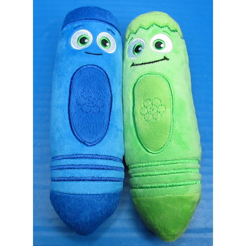 BabyFirst TV Color Crew Talking Plush Blue & Green Crayon Lot of 2 Tested